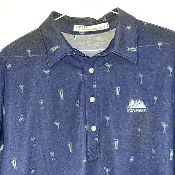 Criquet PGA West Men’s Blue Golf shirt Size L( Drink Pattern) - Picture 3 of 6